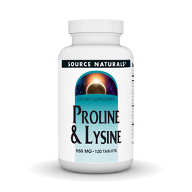 Source Naturals Proline & Lysine 550 mg 120 comprimés vue de face