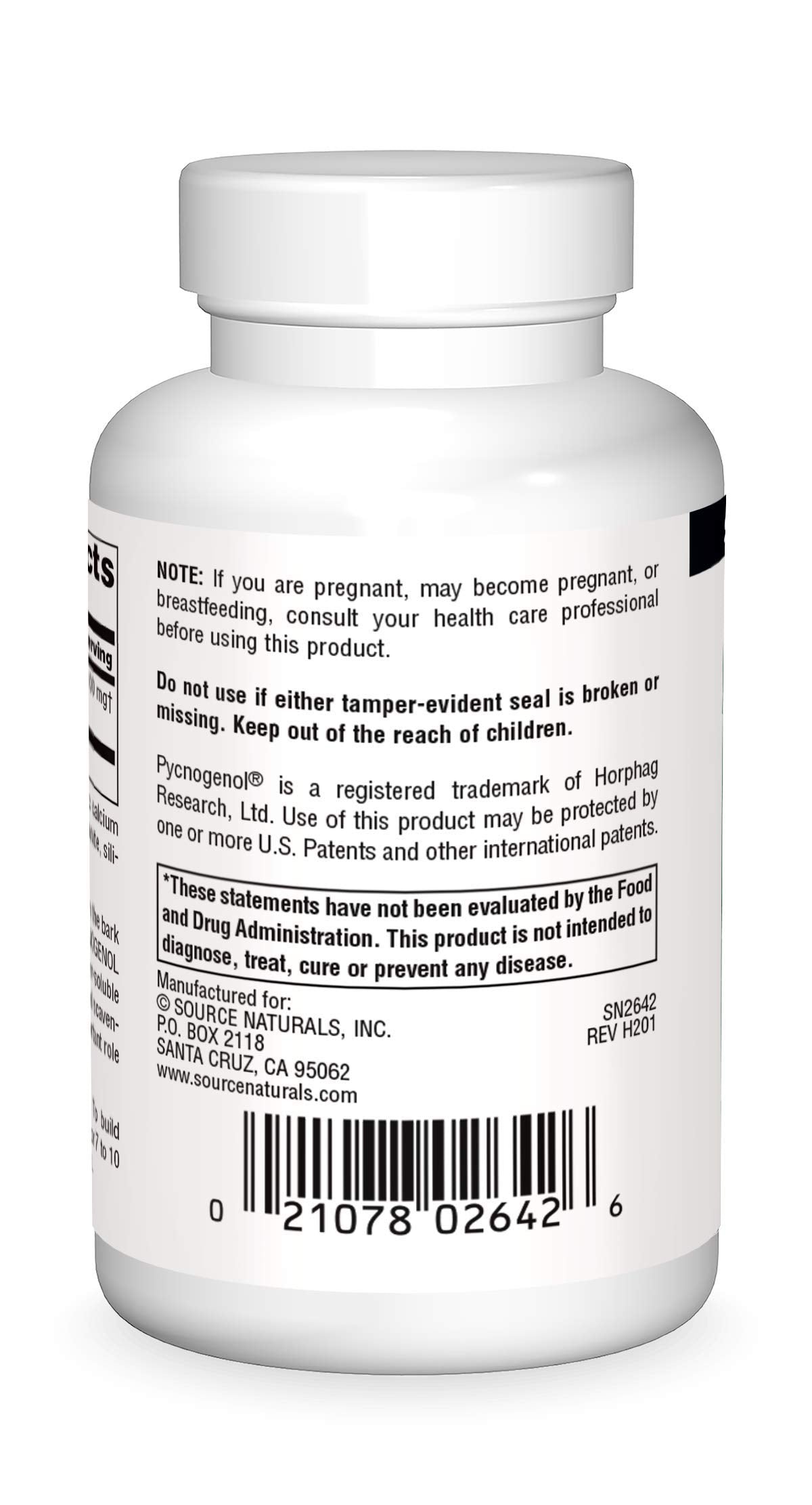Source Naturals Pycnogenol 100 mg comprimés arrière
