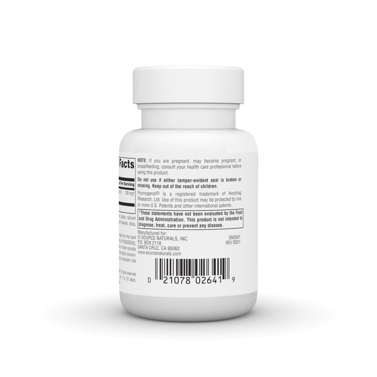 Source Naturals Pycnogenol 90 comprimés avec dosage indiqué