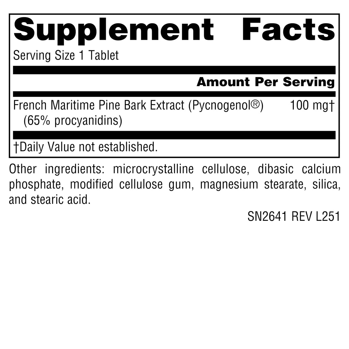 Source Naturals Pycnogenol comprimé avec étiquette visible