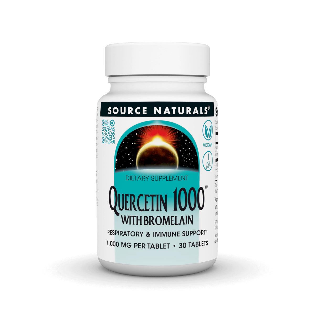 Source Naturals Quercétine 1000 mg avec Bromélaïne, comprimés véganes, emballage avant
