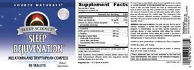Source Naturals Rejuvenation Sommeil boîte et comprimés sur une table