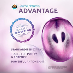 Source Naturals Resvératrol 200 mg comprimés avec un verre d'eau