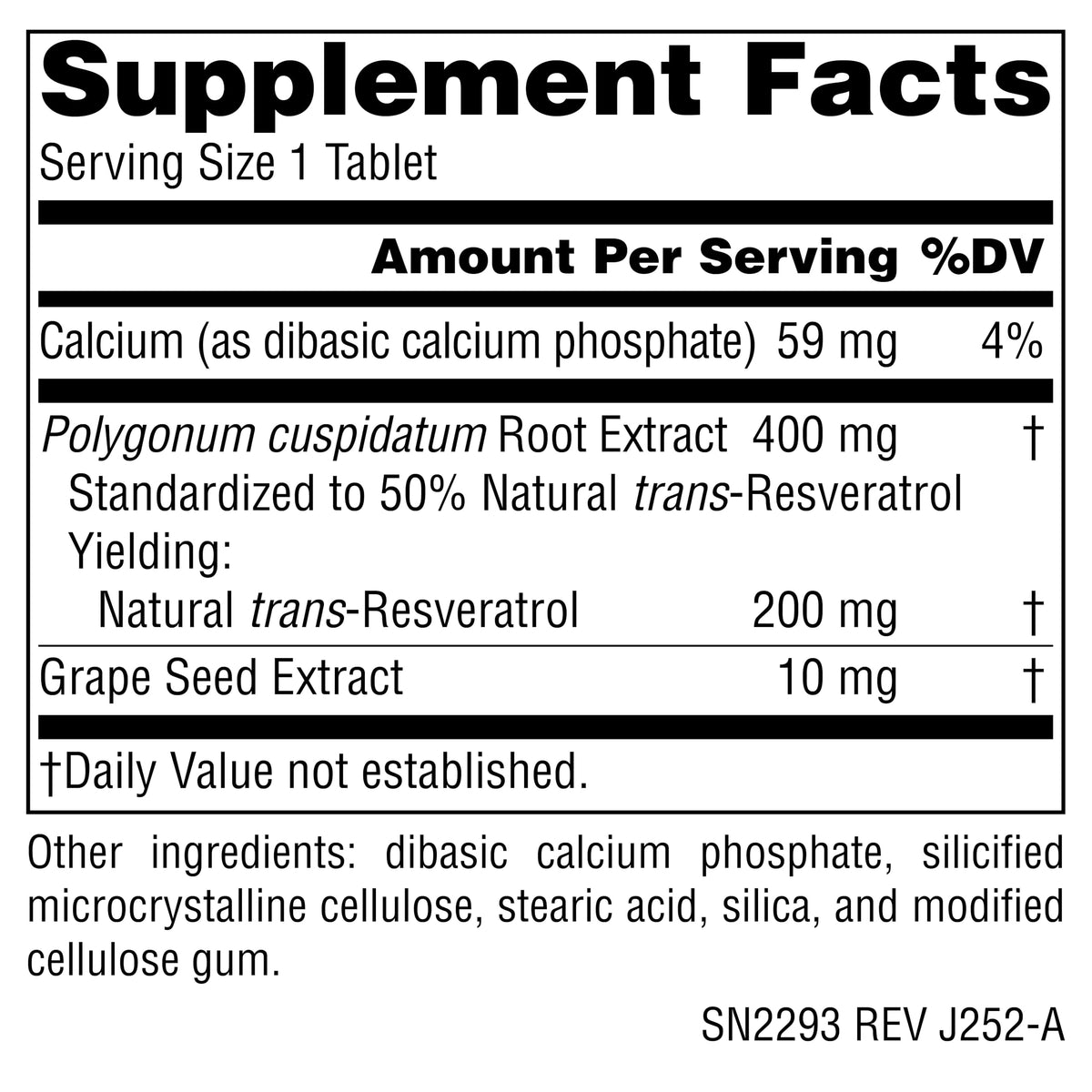 Source Naturals Resvératrol comprimés vue de côté