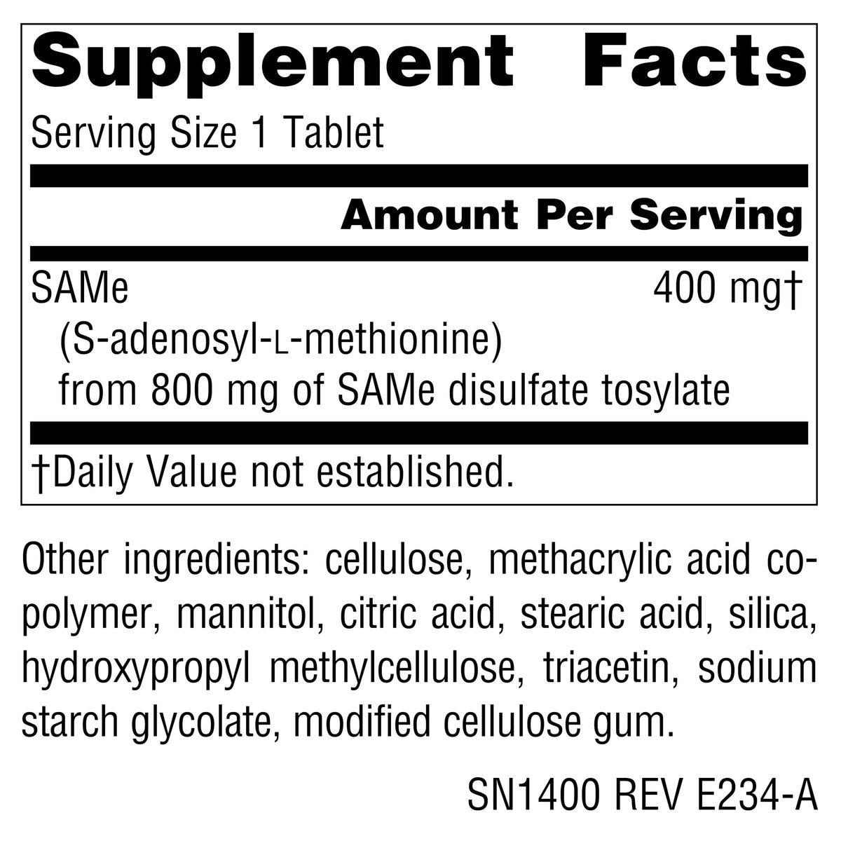 Source Naturals SAMe 400mg comprimés entériques arrière