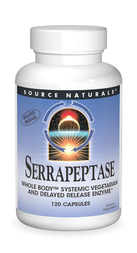 Source Naturals Serrapeptase 120 gélules végétariennes vue de face