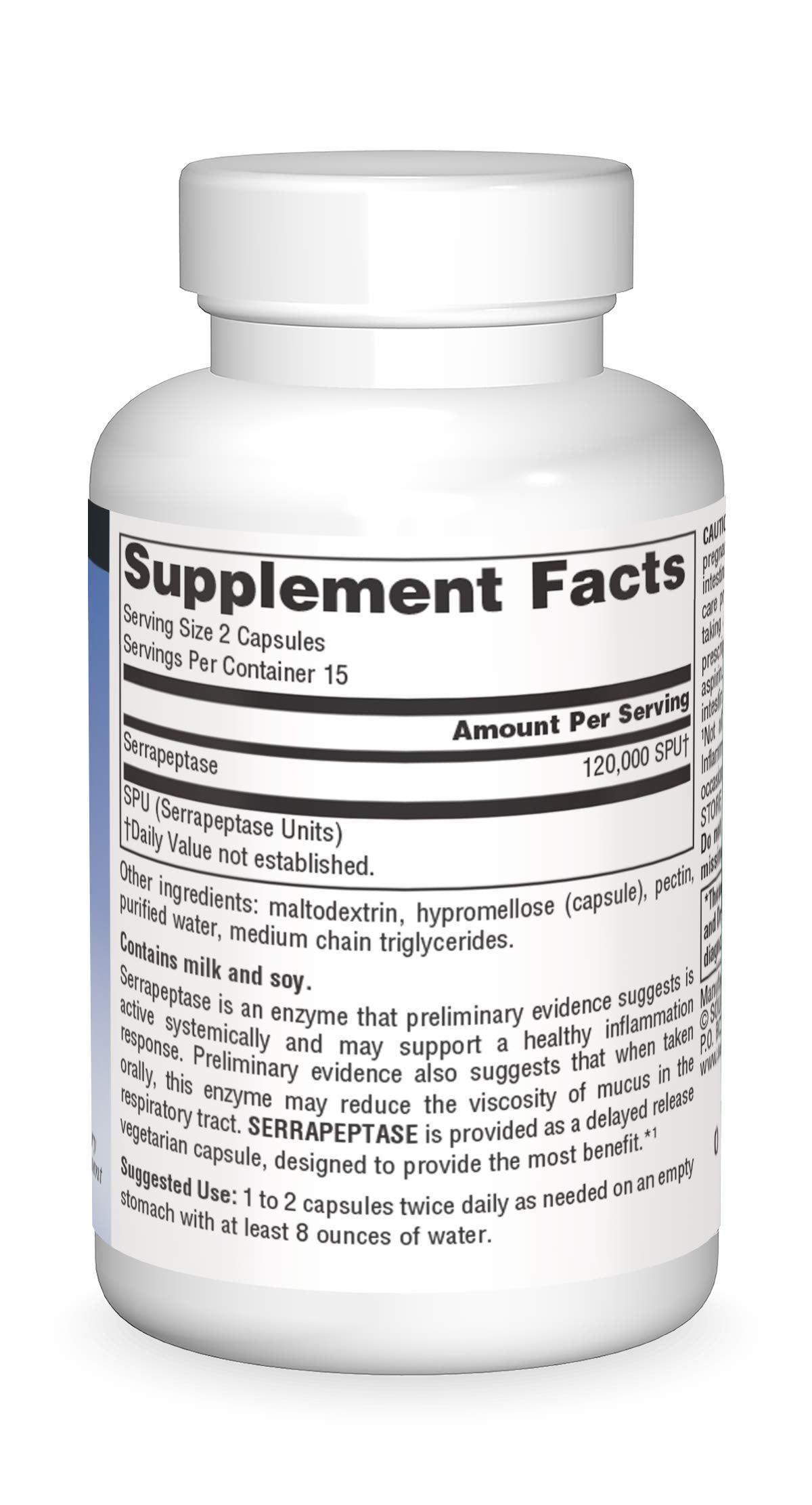 Source Naturals Serrapeptase capsules végétariennes sur fond blanc
