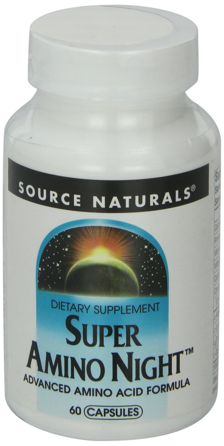 Source Naturals Super Amino Night 60 capsules sur une table