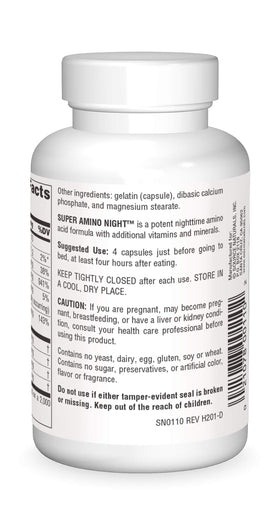 Source Naturals Super Amino Night 60 capsules vue arrière