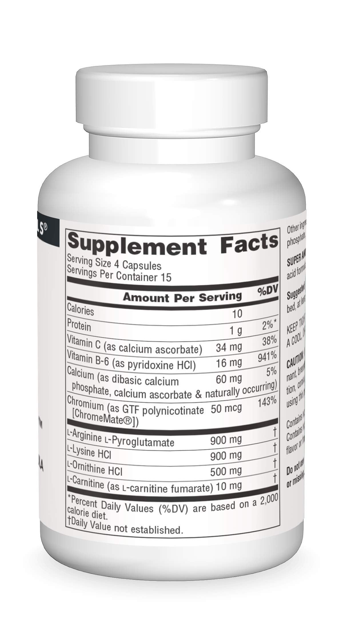 Source Naturals Super Amino Night 60 capsules zoom sur l'étiquette