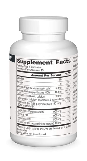 Source Naturals Super Amino Night 60 capsules zoom sur l'étiquette