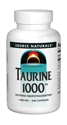 Source Naturals Taurine 1000mg back view with ingredient list