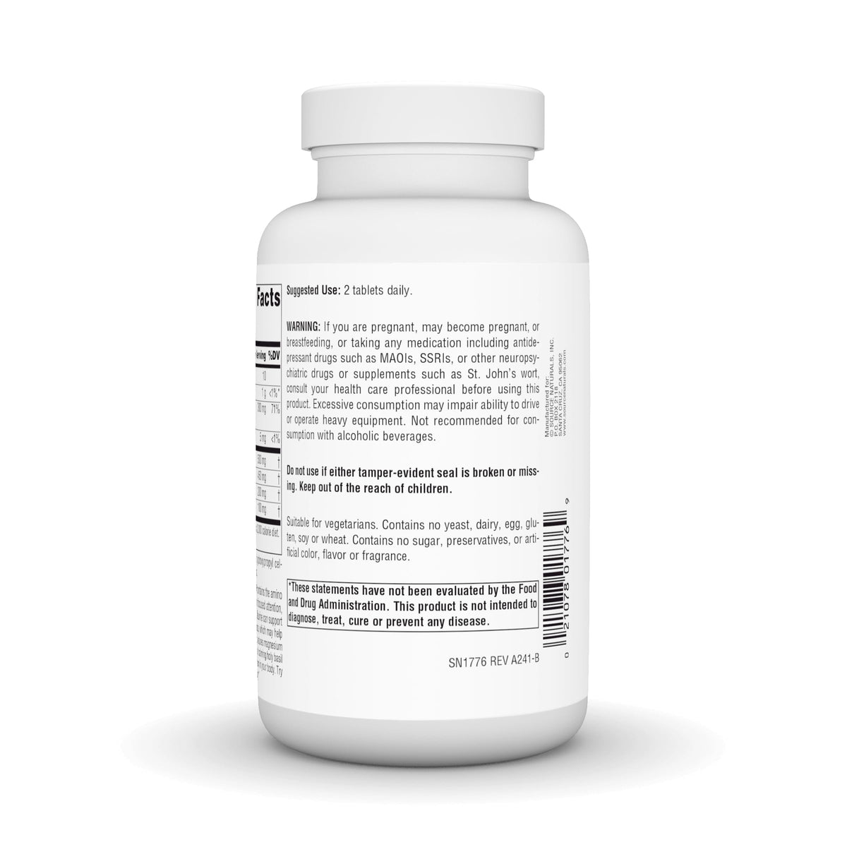 Source Naturals Theanine Serene comprimés sur fond blanc