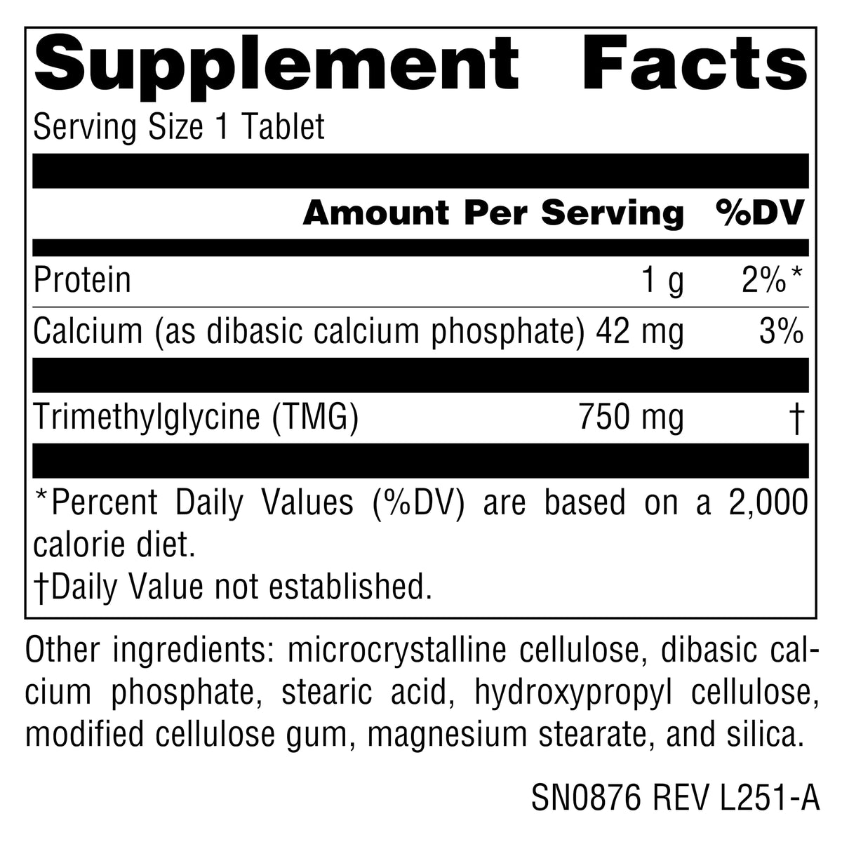 Source Naturals TMG 750 mg détail des comprimés