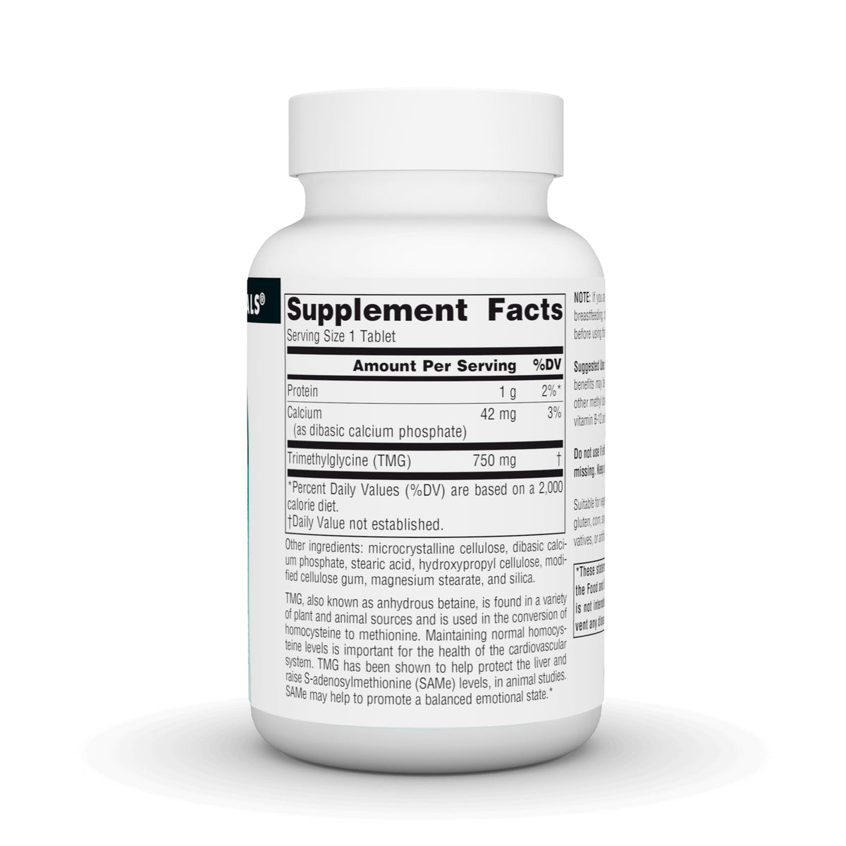 Source Naturals TMG 750 mg emballage arrière