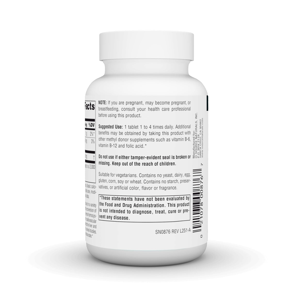 Source Naturals TMG 750 mg vue des côtés