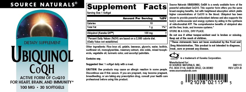 Source Naturals Ubiquinol CoQH 100mg softgels with a meal