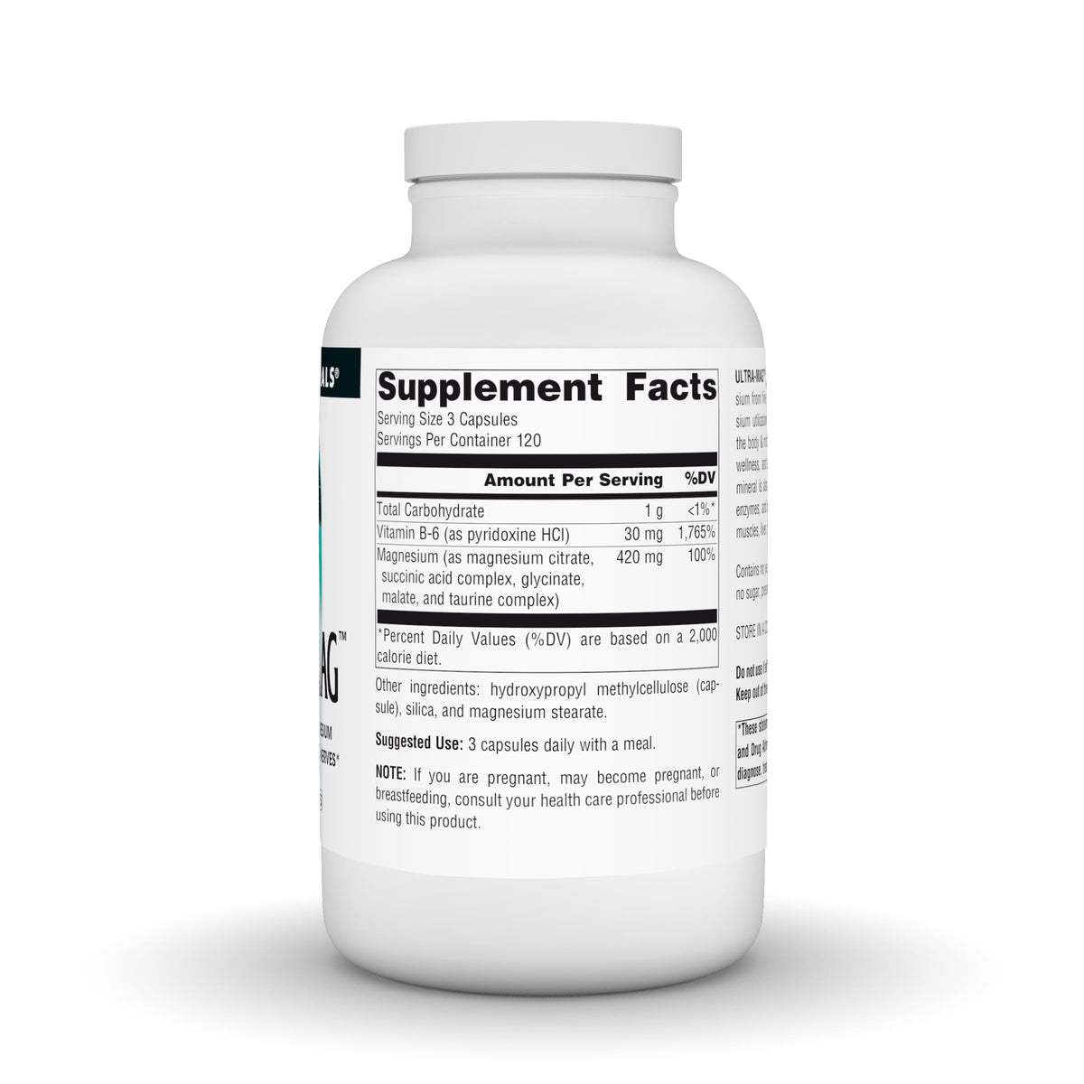 Source Naturals Ultra-Mag capsules végétaliennes, vue arrière avec ingrédients