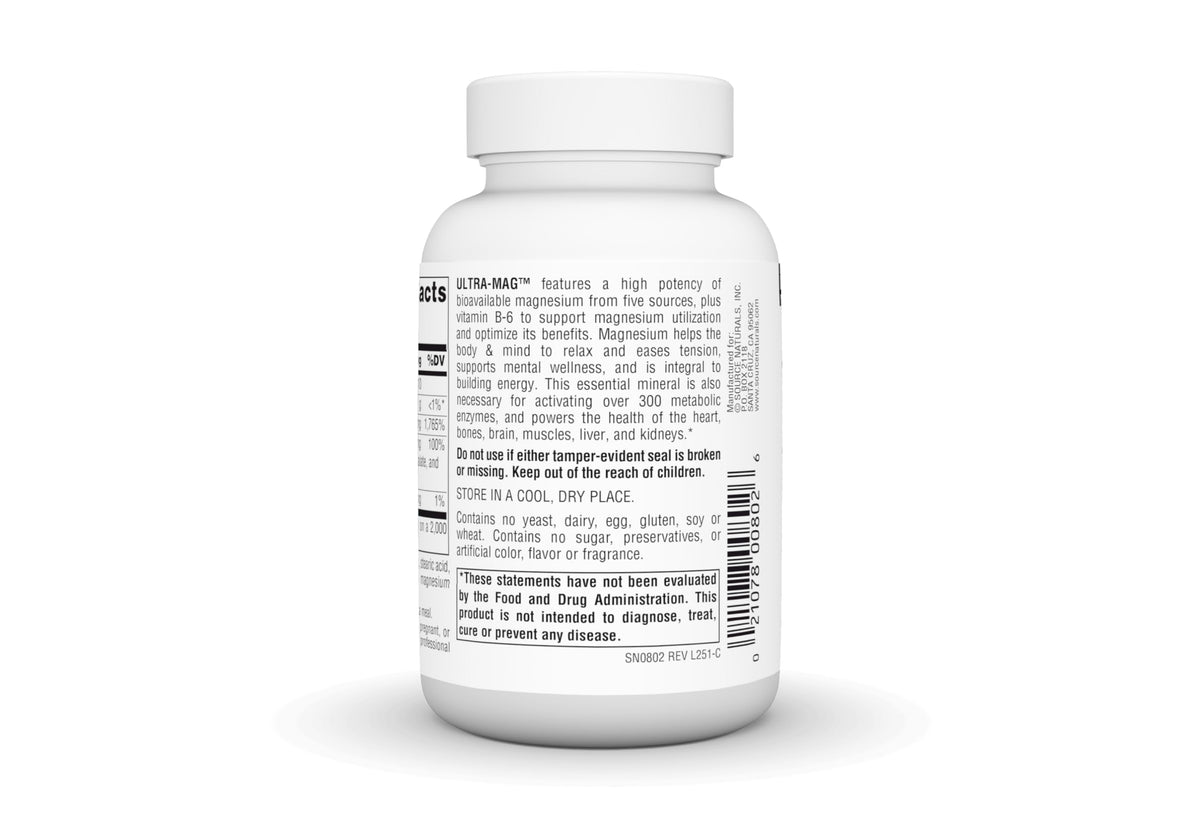 Source Naturals Ultra-Mag comprimés sur un fond neutre