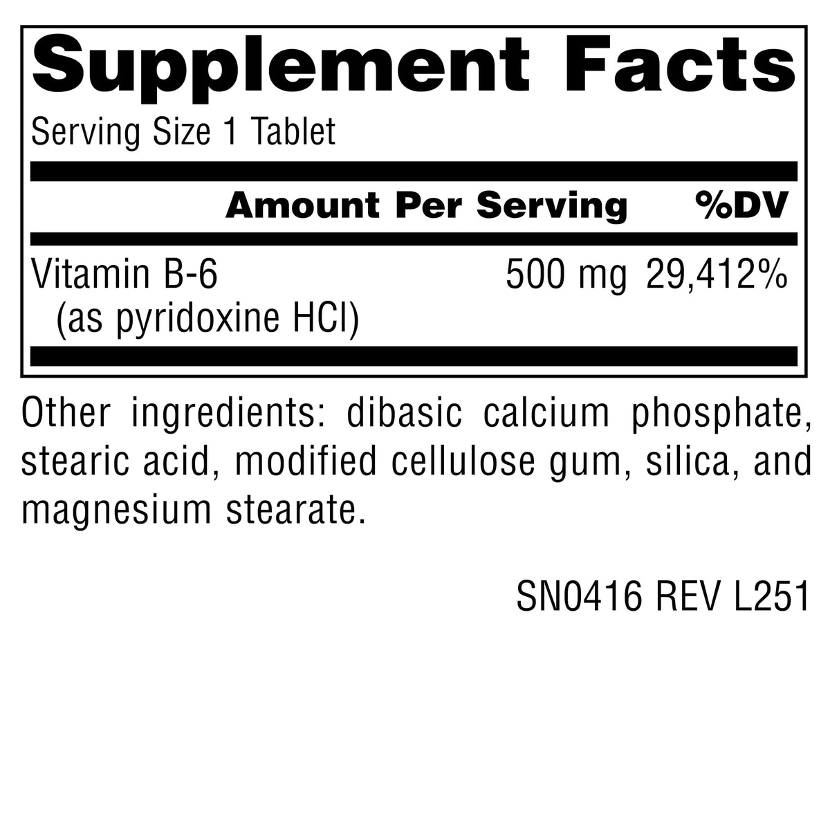 Source Naturals Vitamine B-6 500 mg comprimé sur fond blanc