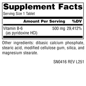 Source Naturals Vitamine B-6 500 mg comprimé sur fond blanc
