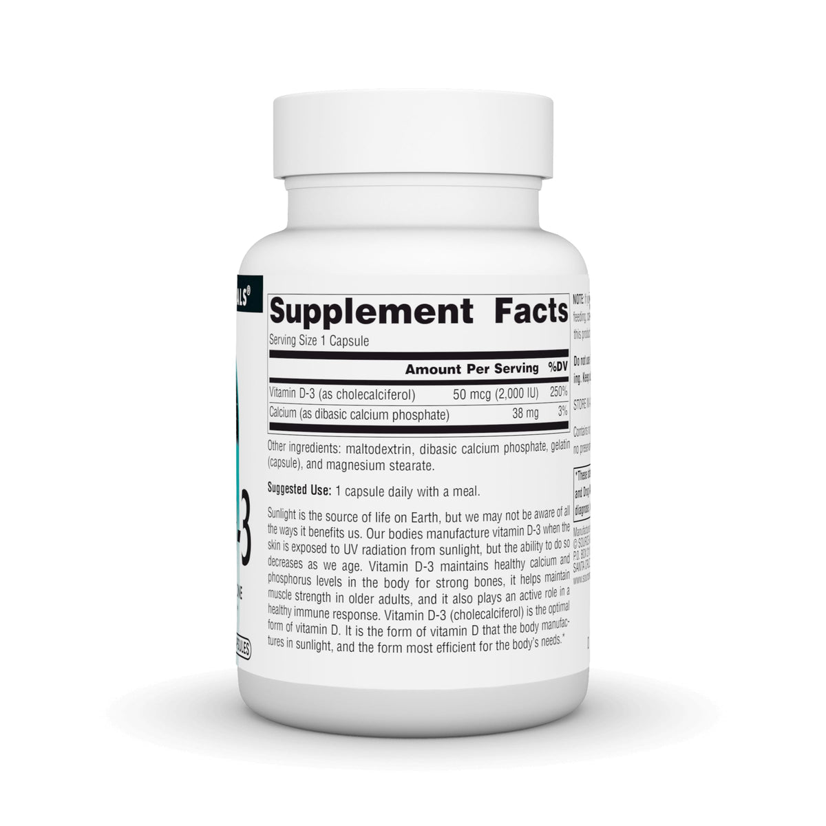 Source Naturals Vitamine D-3 200 capsules arrière