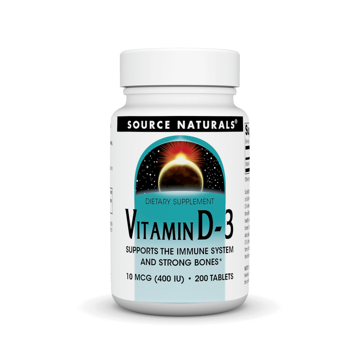 Source Naturals Vitamine D-3 400 UI 200 comprimés, vue de face