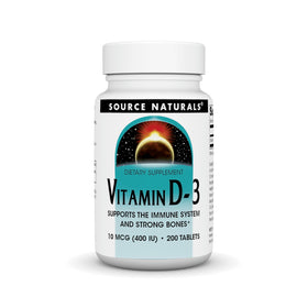 Source Naturals Vitamine D-3 400 UI 200 comprimés, vue de face