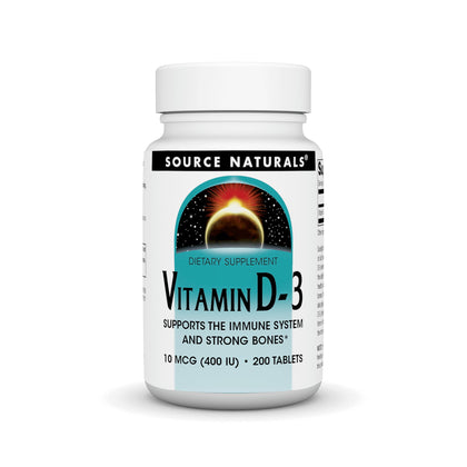 Source Naturals Vitamine D-3 400 UI 200 comprimés, vue de face