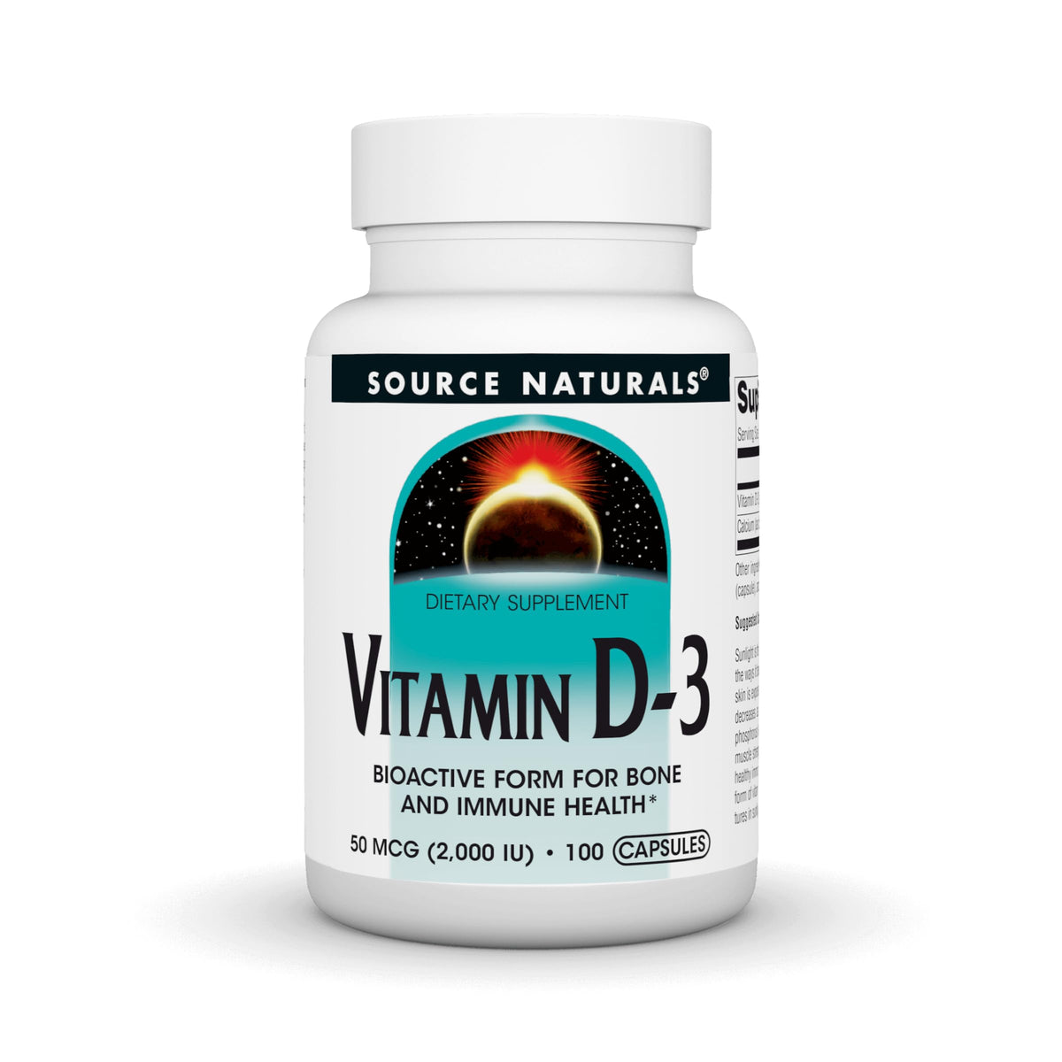 Source Naturals Vitamine D-3 50 mcg 200 capsules avant