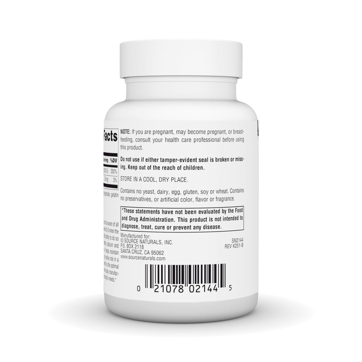 Source Naturals Vitamine D-3 50 mcg bouteille vue de dessus