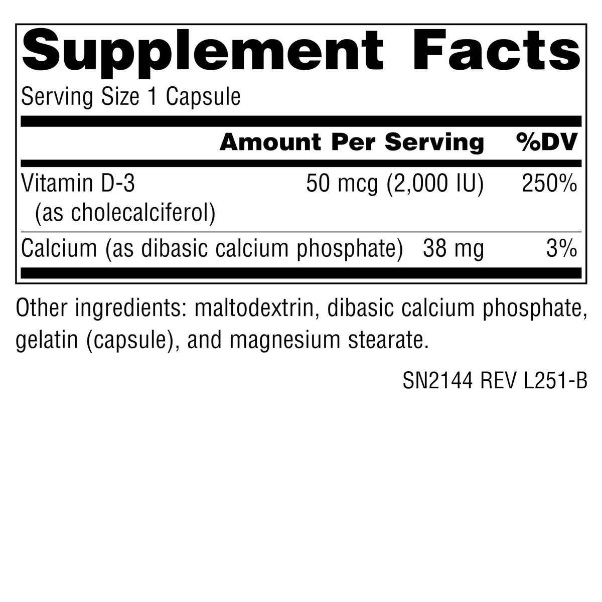 Source Naturals Vitamine D-3 50 mcg capsules côté