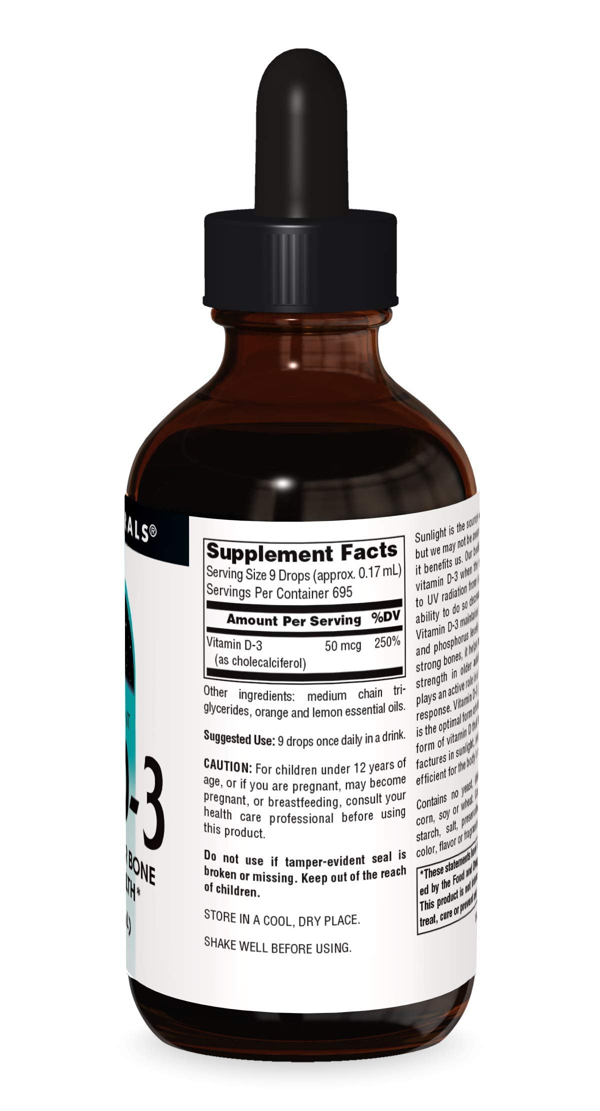 Source Naturals Vitamine D-3 Gouttes Liquides 2000 IU gouttes dans un verre