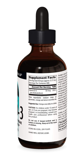 Source Naturals Vitamine D-3 Gouttes Liquides 2000 IU gouttes dans un verre
