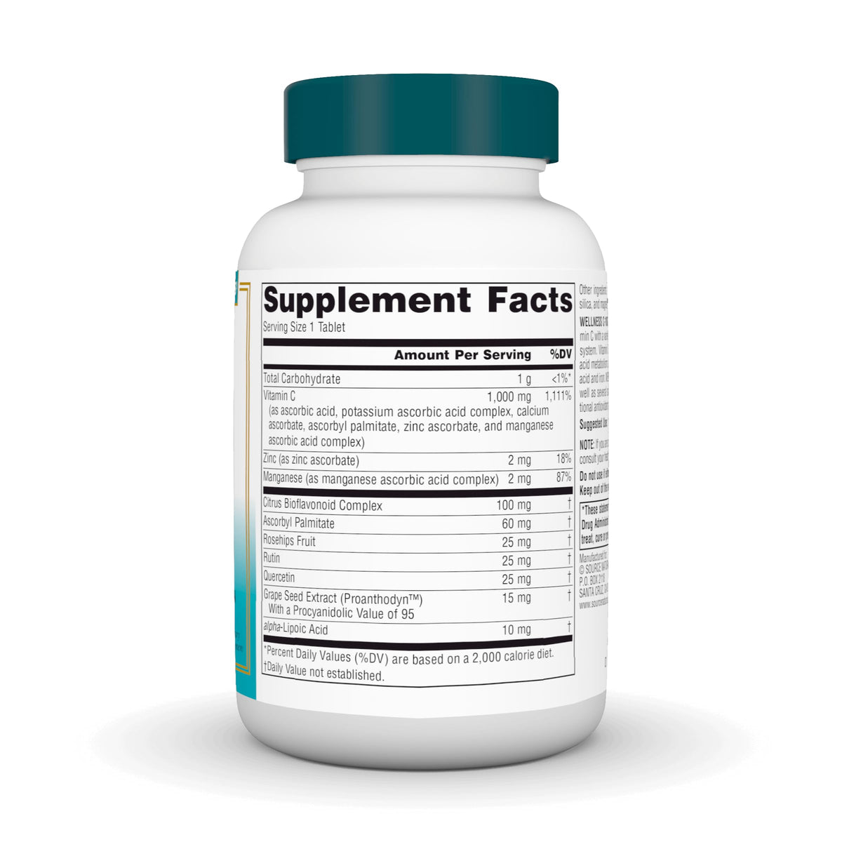 Source Naturals Wellness C-1000, emballage et étiquette