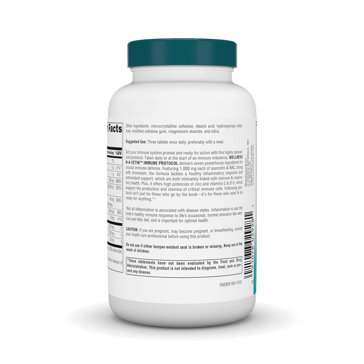 Source Naturals Wellness N-A-Cetin Protocole 90 comprimés côté