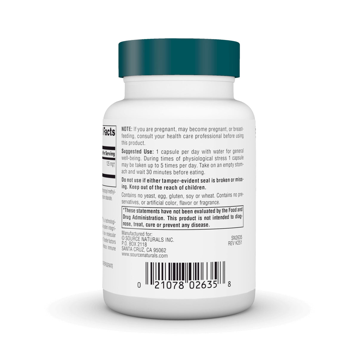 Source Naturals Wellness Transfer Factor 125 mg back view