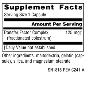 Source Naturals Wellness Transfer Factor 125 mg capsules back view