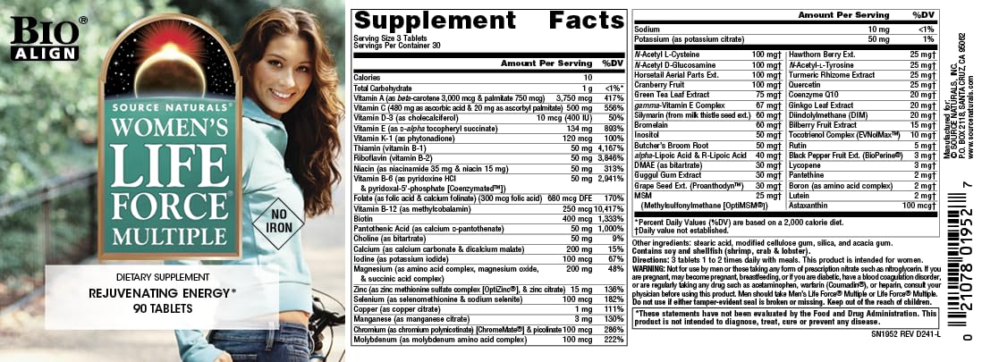 Source Naturals Women's Life Force Multiple 90 comprimés, comprimés dans une main