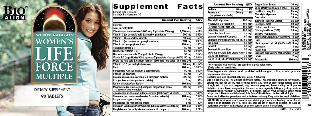 Source Naturals Women's Life Force Multiple 90 comprimés vue arrière