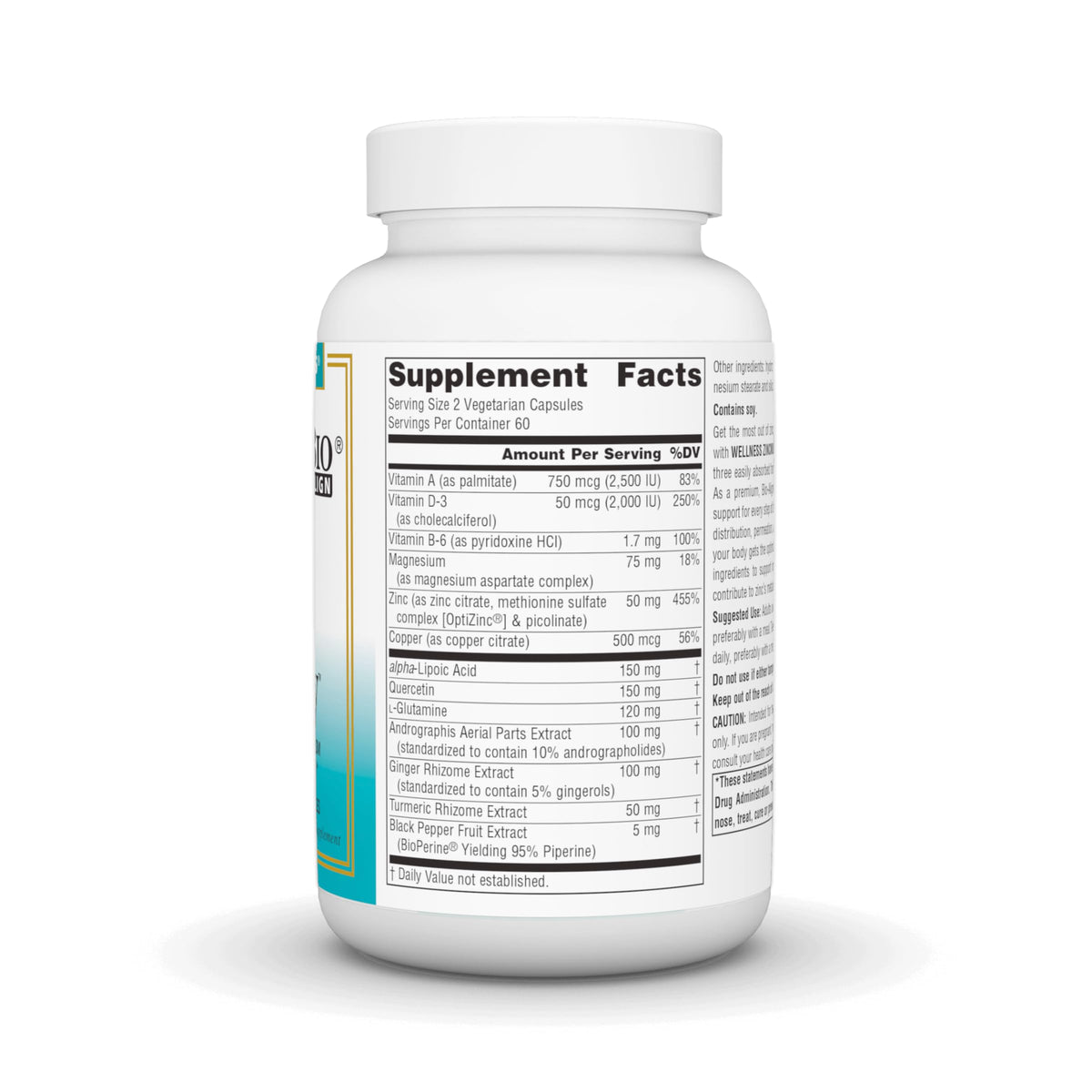 Source Naturals ZincMunity 50 mg Zinc 120 capsules végétariennes, arrière