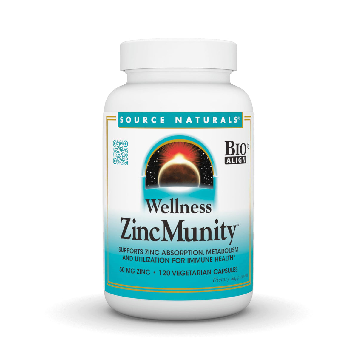 Source Naturals ZincMunity 50 mg Zinc 120 capsules végétariennes, avant