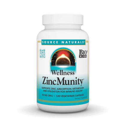 Source Naturals ZincMunity 50 mg Zinc 120 capsules végétariennes, avant