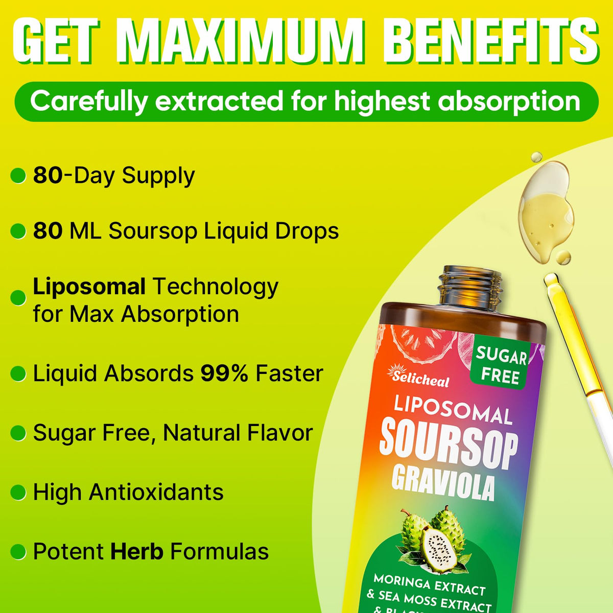Soursop Bitters Liquide 880MG de Selicheal, vue arrière du flacon