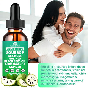 Soursop Bitters Liquide WellVeraVida sur un fond naturel