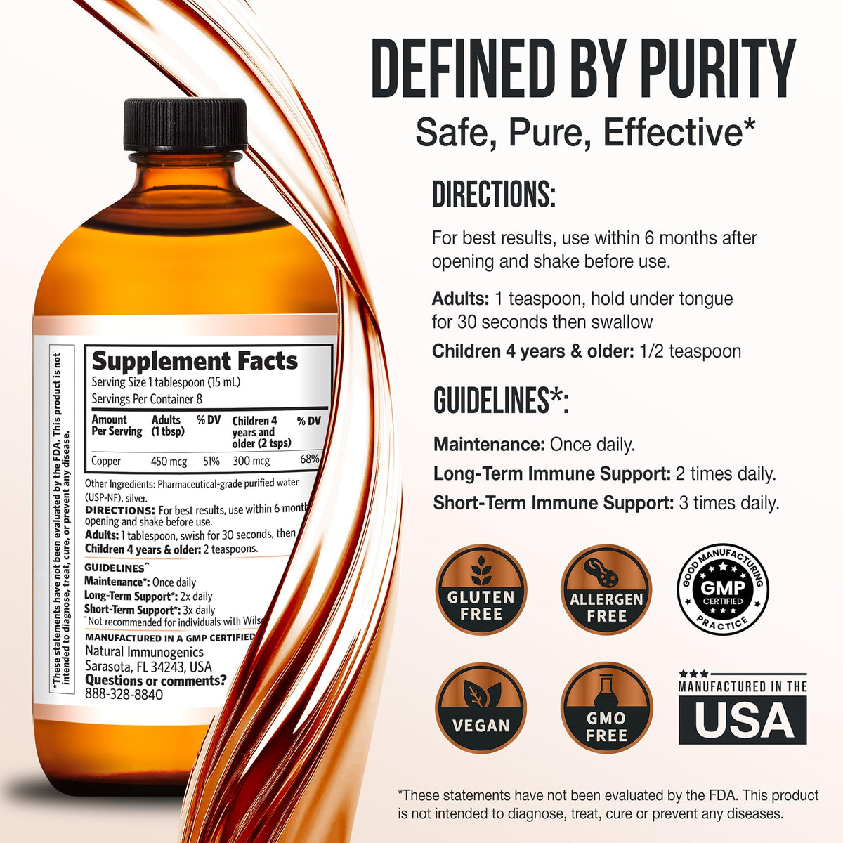 Sovereign Copper Hydrosol Bio-Actif 30ppm à côté d'un verre d'eau