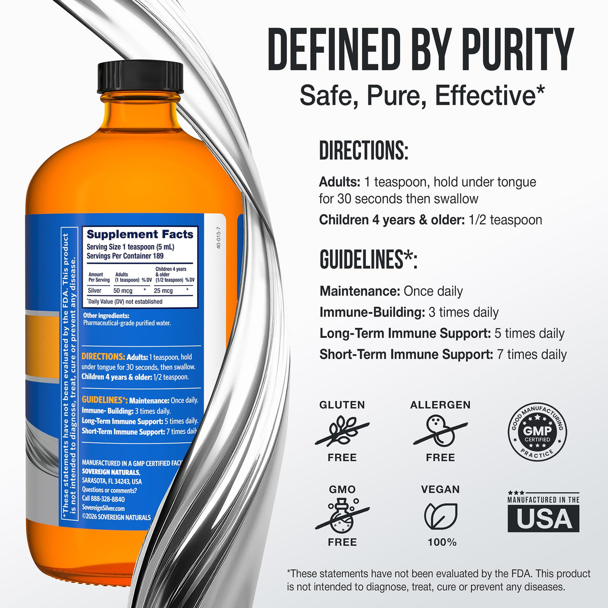 Sovereign Silver Colloidal Argent 946 mL avec étiquette visible
