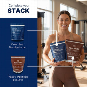 Spacemilk créatine monohydrate, étiquette avec informations nutritionnelles