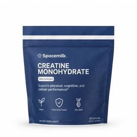Spacemilk créatine monohydrate micronisée en poudre, vue de face