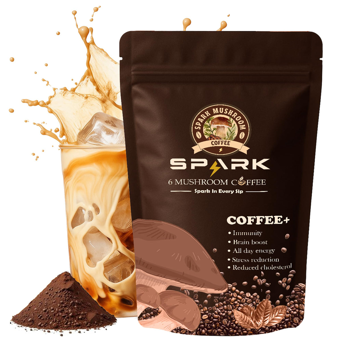 Spark Mushroom Coffee instantané 210g avec mélange de champignons